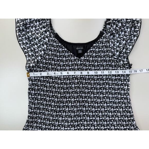 Vintage Y2K Babydoll Crinkle Top Women’s S Black White Ruffle Geometric Stretch - Picture 8 of 12